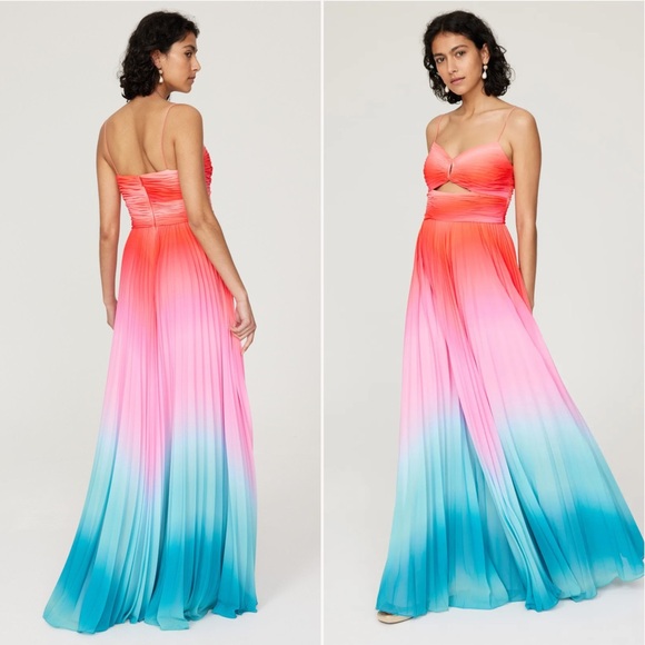 NWT | AMUR | Emmett Pleated Cut Out Maxi Dress in Ombré Sunset | Sz 6 - Picture 4 of 13